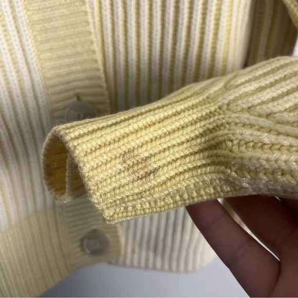 Naadam Fisherman Colorblock Cardigan yellow cream wool cashmere size large - Picture 6 of 11